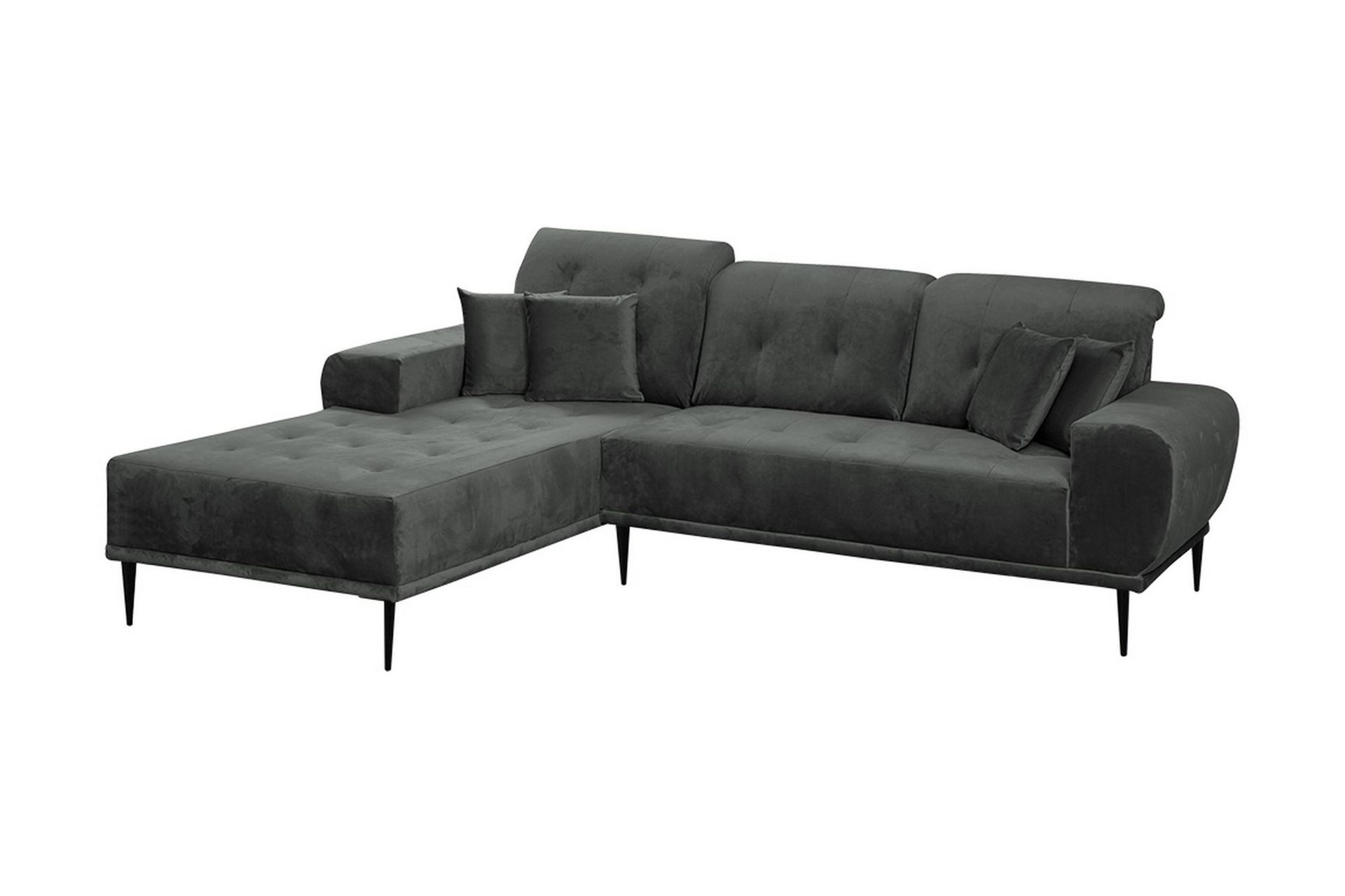 Rapale 3-seters Sofa med Divan Venstre med Puter - Fløyel/Lysegrå/Svart