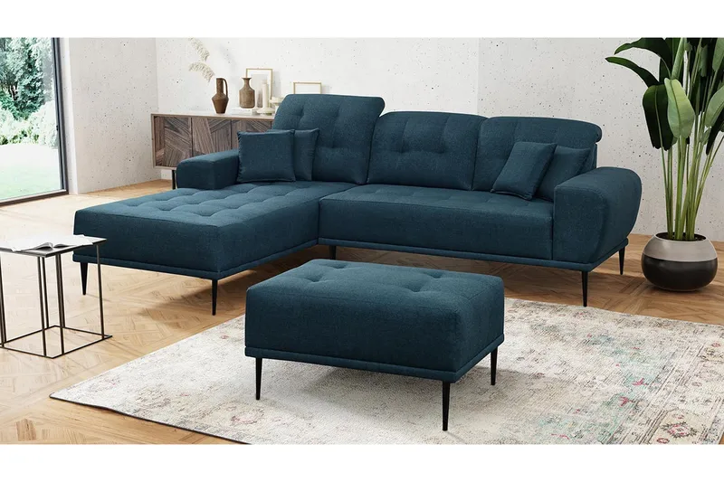 Rapale Sofagruppe Venstre med Fotskammel - Blå - Møbler - Sofaer - Sofa med sjeselong