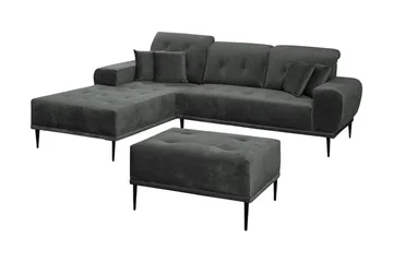 Rapale Sofagruppe Venstre med Fotskammel - Fløyel/Lysegrå/Svart - Møbler - Sofaer - Sofa med sjeselong