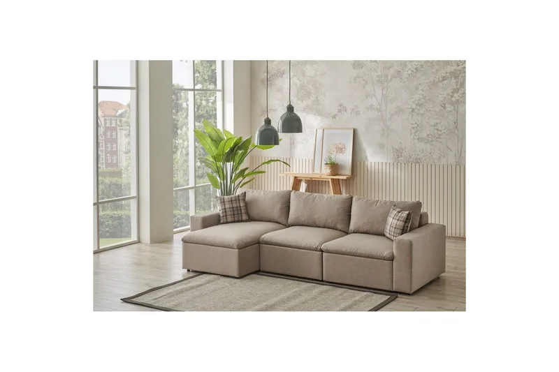 Rivran Sofa med Divan 4-sits - Krem - Møbler - Sofaer - Sofa med sjeselong