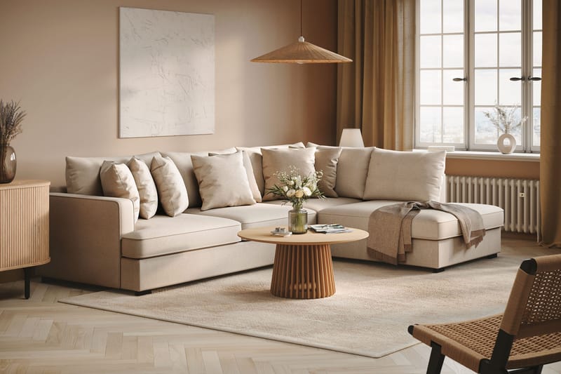 Rossita 4-seters Høyrevendt L-formet Dyp Sjeselongsofa i Bouclé - Beige - Møbler - Sofaer - Sofa med sjeselong
