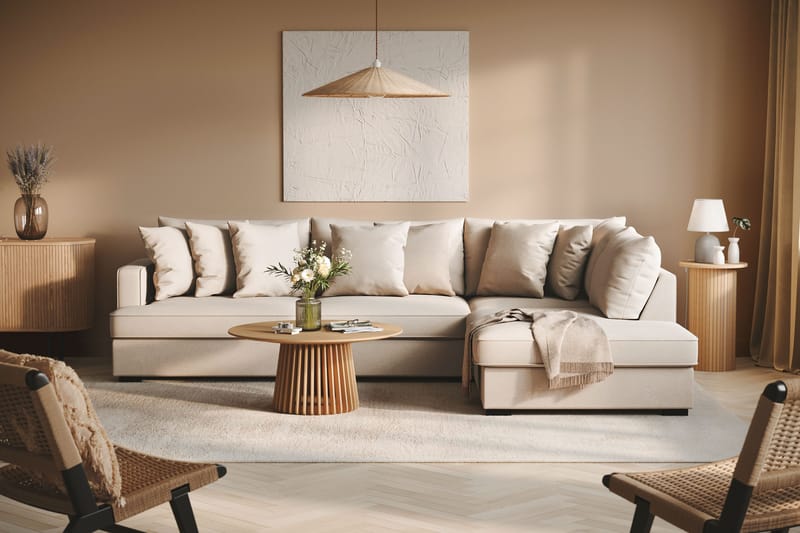 Rossita 4-seters Høyrevendt L-formet Dyp Sjeselongsofa i Bouclé - Beige - Møbler - Sofaer - Sofa med sjeselong