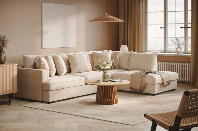 Rossita 4-seters Høyrevendt L-formet Dyp Sjeselongsofa i Chenille - Beige - Møbler - Sofaer - Sofa med sjeselong