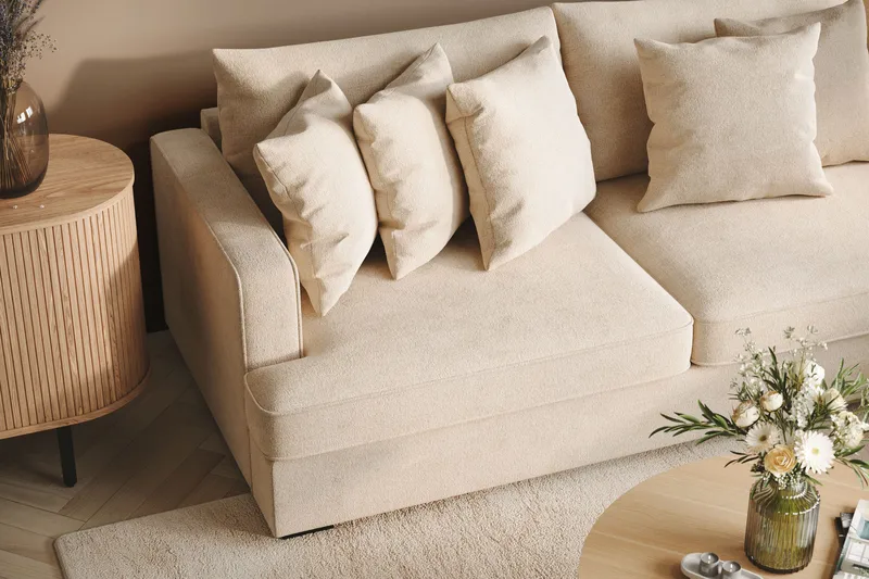 Rossita 4-seters Høyrevendt L-formet Dyp Sjeselongsofa i Chenille - Beige - Møbler - Sofaer - Sofa med sjeselong