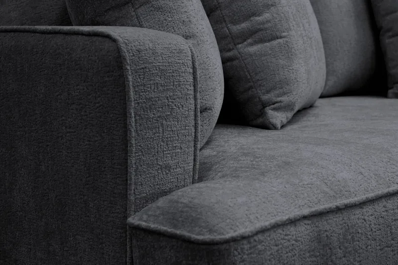 Rossita 4-seters Høyrevendt L-formet Dyp Sjeselongsofa i Chenille - Svart - Møbler - Sofaer - Sofa med sjeselong