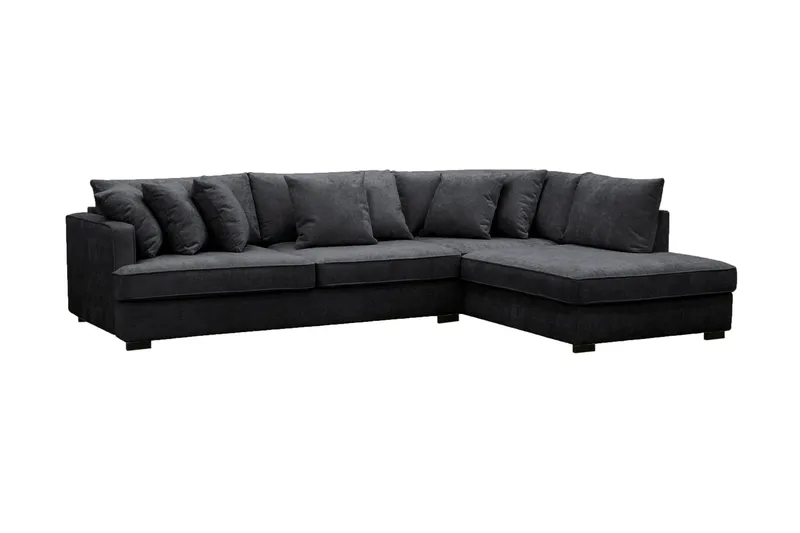 Rossita 4-seters Høyrevendt L-formet Dyp Sjeselongsofa i Chenille - Svart - Møbler - Sofaer - Sofa med sjeselong