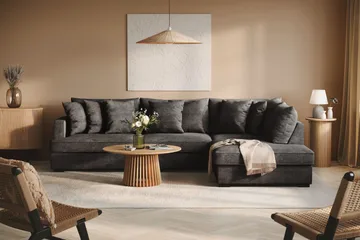 Rossita 4-seters Høyrevendt L-formet Dyp Sjeselongsofa i Chenille - Svart - Møbler - Sofaer - Sofa med sjeselong