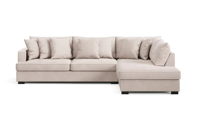 Rossita 4-seters Høyrevendt L-formet Dyp Sjeselongsofa i Fløyel - Beige - Møbler - Sofaer - Sofa med sjeselong