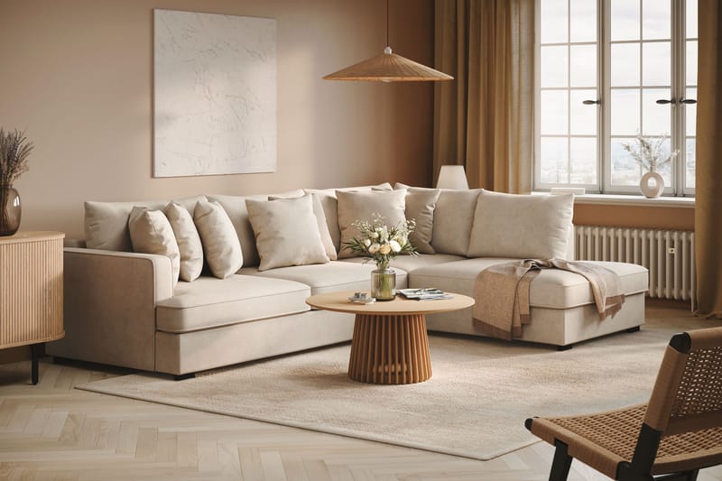 Rossita 4-seters Høyrevendt L-formet Dyp Sjeselongsofa i Stoff - Beige - Møbler - Sofaer - Sofa med sjeselong