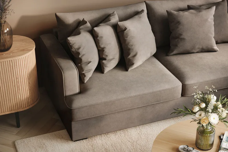 Rossita 4-seters Høyrevendt L-formet Dyp Sjeselongsofa i Stoff - Brun - Møbler - Sofaer - Sofa med sjeselong