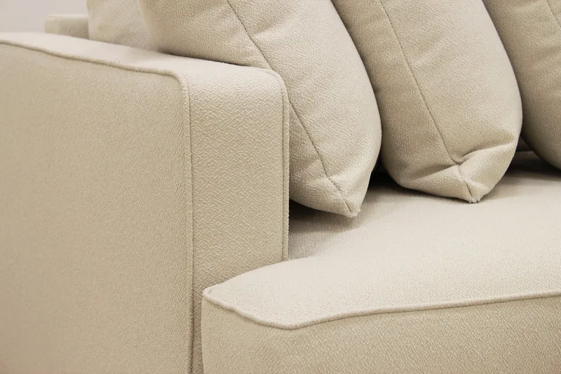 Rossita 4-seters Høyrevendt L-formet Dyp Sjeselongsofa med Hel Pute i Bouclé - Beige - Møbler - Sofaer - Sofa med sjeselong