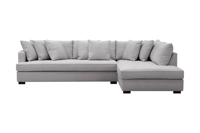 Rossita 4-seters Høyrevendt L-formet Dyp Sjeselongsofa med Hel Pute i Chenille - Grå - Møbler - Sofaer - Sofa med sjeselong