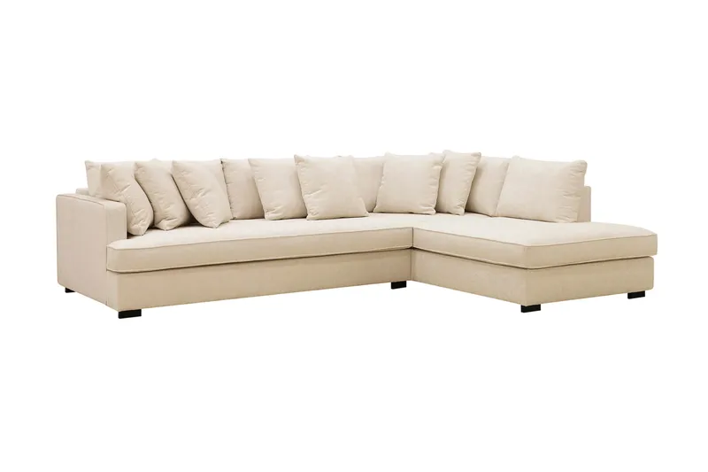 Rossita 4-seters Høyrevendt L-formet Dyp Sjeselongsofa med Hel Pute i Chenille - Beige - Møbler - Sofaer - Sofa med sjeselong