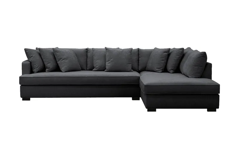 Rossita 4-seters Høyrevendt L-formet Dyp Sjeselongsofa med Hel Pute i Chenille - Svart - Møbler - Sofaer - Sofa med sjeselong