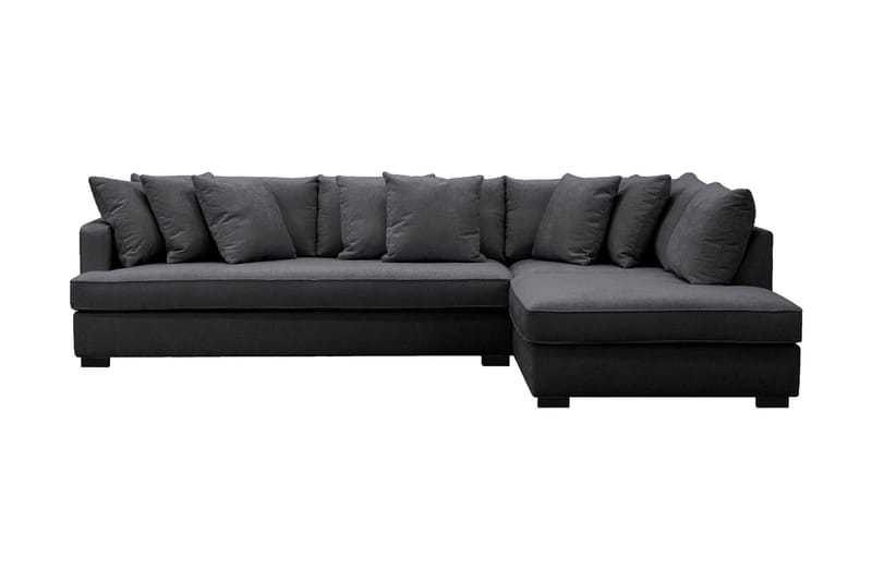 Rossita 4-seters Høyrevendt L-formet Dyp Sjeselongsofa med Hel Pute i Chenille - Svart - Møbler - Sofaer - Sofa med sjeselong