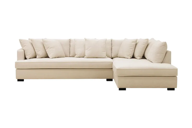 Rossita 4-seters Høyrevendt L-formet Dyp Sjeselongsofa med Hel Pute i Chenille - Beige - Møbler - Sofaer - Sofa med sjeselong