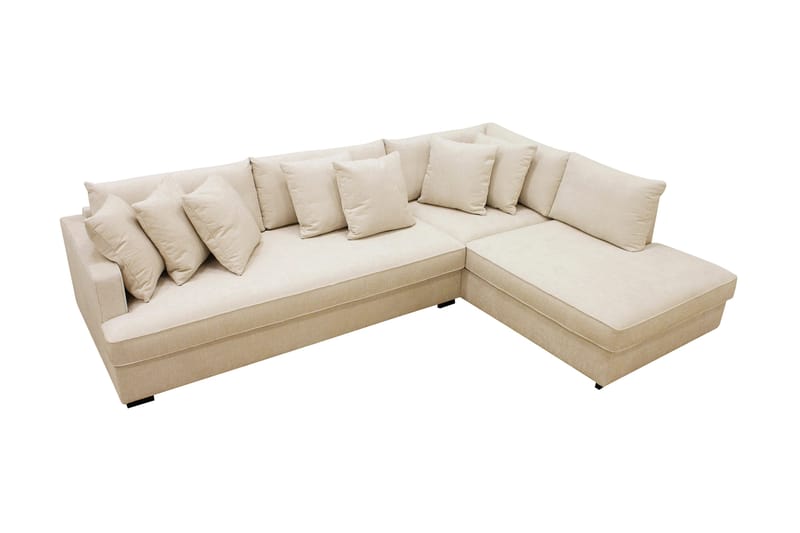 Rossita 4-seters Høyrevendt L-formet Dyp Sjeselongsofa med Hel Pute i Chenille - Beige - Møbler - Sofaer - Sofa med sjeselong