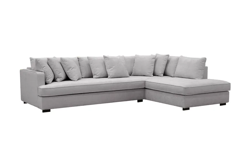 Rossita 4-seters Høyrevendt L-formet Dyp Sjeselongsofa med Hel Pute i Chenille - Grå - Møbler - Sofaer - Sofa med sjeselong