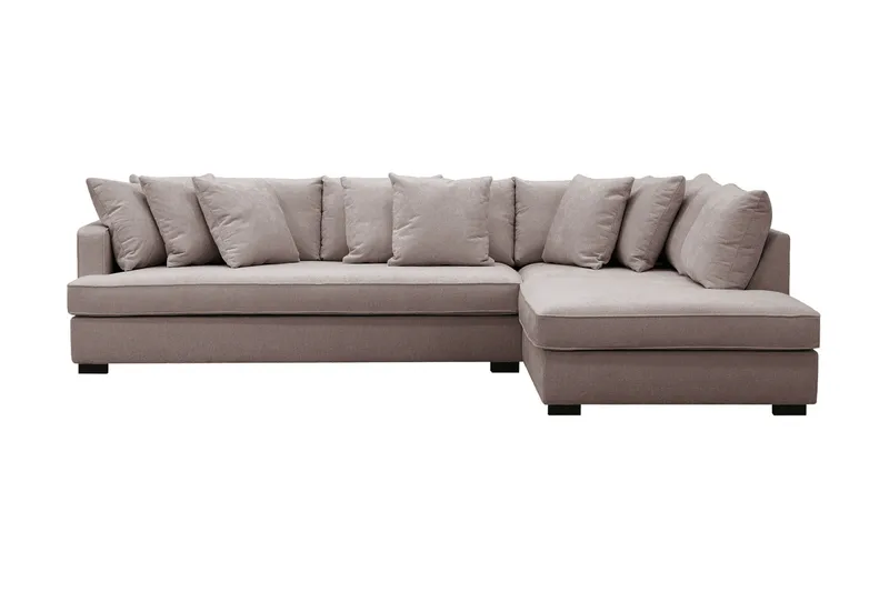 Rossita 4-seters Høyrevendt L-formet Dyp Sjeselongsofa med Hel Pute i Chenille - Grå / Brun - Møbler - Sofaer - Sofa med sjeselong