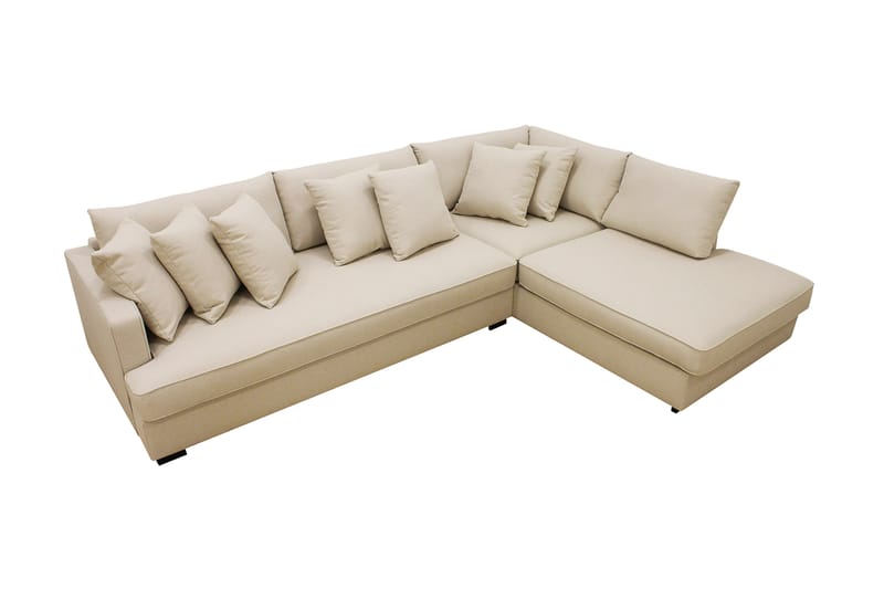 Rossita 4-seters Høyrevendt L-formet Dyp Sjeselongsofa med Hel Pute i Bouclé - Beige - Møbler - Sofaer - Sofa med sjeselong