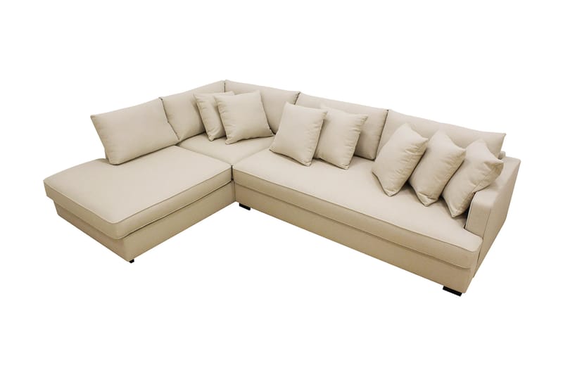 Rossita 4-seters Høyrevendt L-formet Dyp Sjeselongsofa med Hel Pute i Bouclé - Beige - Møbler - Sofaer - Sofa med sjeselong
