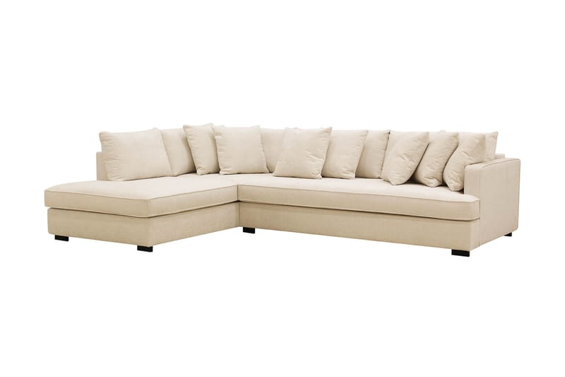 Rossita 4-seters Høyrevendt L-formet Dyp Sjeselongsofa med Hel Pute i Chenille - Beige - Møbler - Sofaer - Sofa med sjeselong