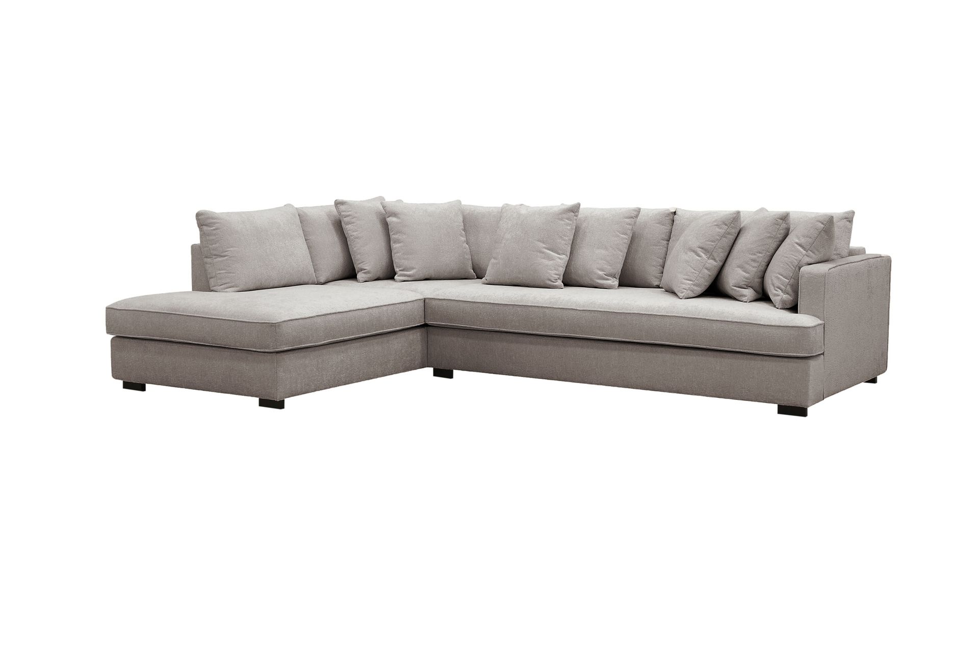 Rossita 4-seters Høyrevendt L-formet Dyp Sjeselongsofa med Hel Pute i Chenille - Grå / Brun - Møbler - Sofaer - Sofa med sjeselong