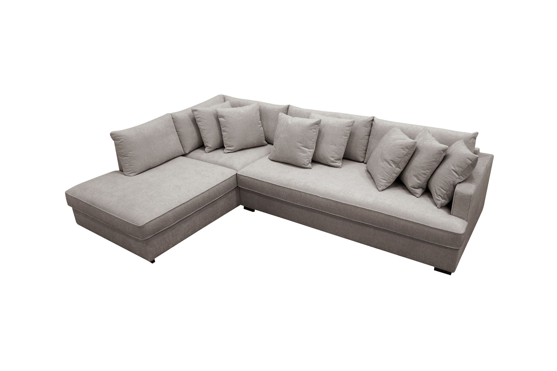Rossita 4-seters Høyrevendt L-formet Dyp Sjeselongsofa med Hel Pute i Chenille - Grå / Brun - Møbler - Sofaer - Sofa med sjeselong