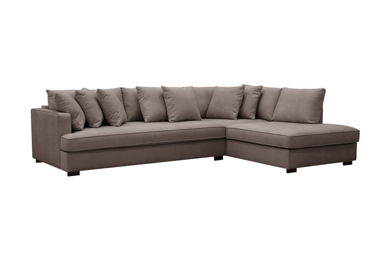 Rossita 4-seters Høyrevendt L-formet Dyp Sjeselongsofa med Hel Pute i Stoff - Brun - Møbler - Sofaer - Sofa med sjeselong