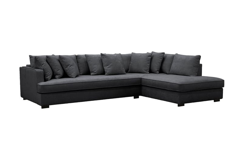 Rossita 4-seters Høyrevendt L-formet Dyp Sjeselongsofa med Hel Pute i Chenille - Svart - Møbler - Sofaer - Sofa med sjeselong