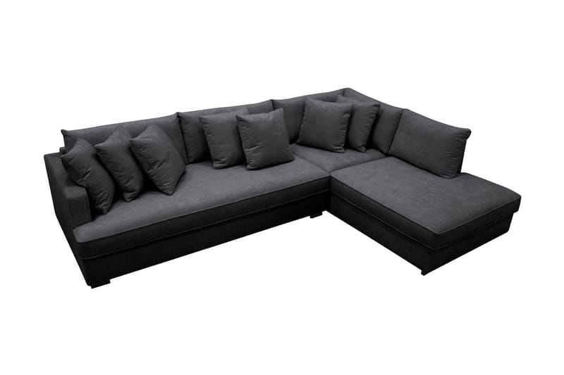Rossita 4-seters Høyrevendt L-formet Dyp Sjeselongsofa med Hel Pute i Chenille - Svart - Møbler - Sofaer - Sofa med sjeselong