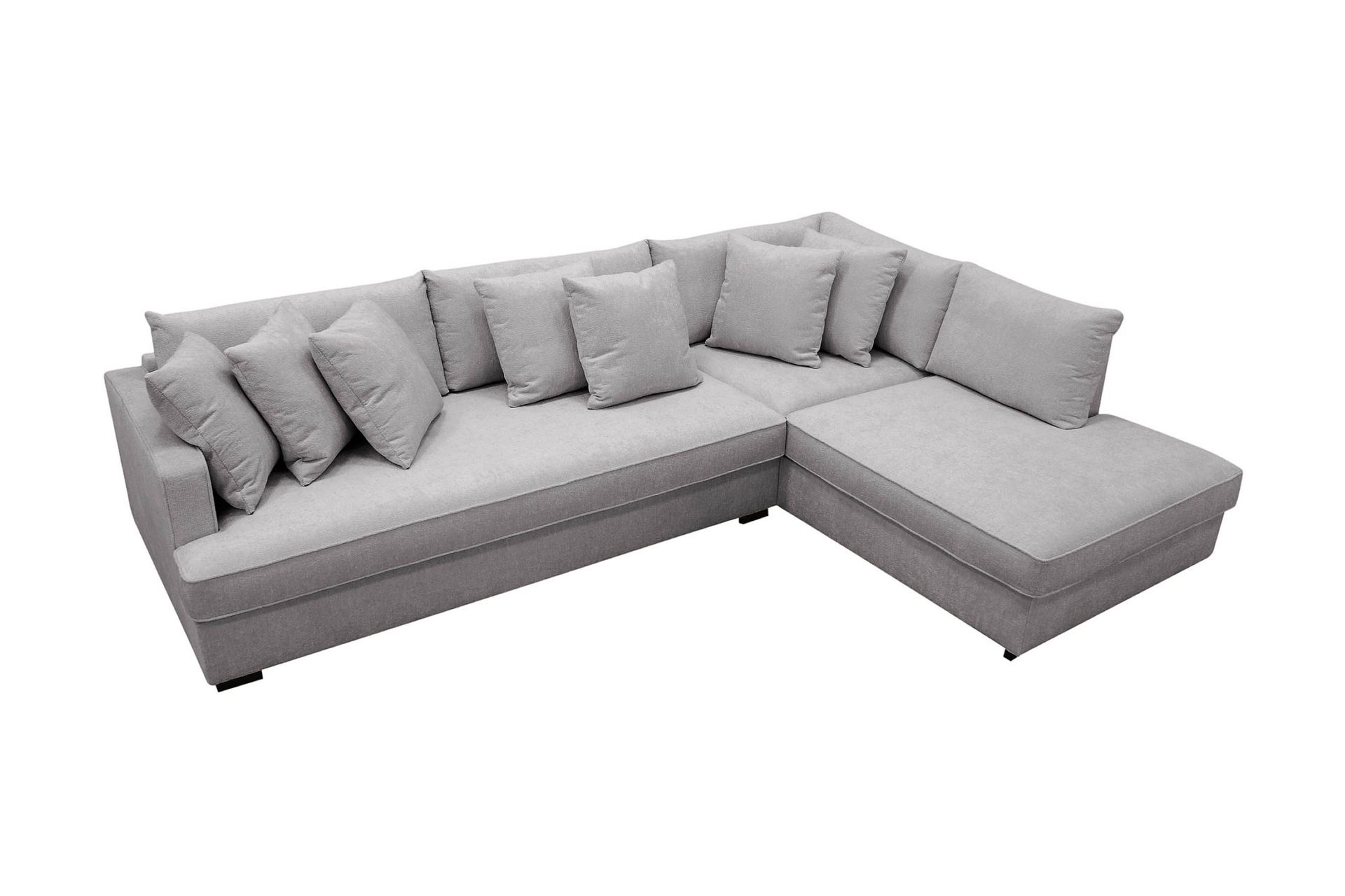Rossita 4-seters Høyrevendt L-formet Dyp Sjeselongsofa med Hel Pute i Chenille - Grå - Møbler - Sofaer - Sofa med sjeselong