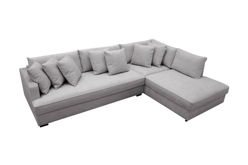 Rossita 4-seters Høyrevendt L-formet Dyp Sjeselongsofa med Hel Pute i Chenille - Grå - Møbler - Sofaer - Sofa med sjeselong