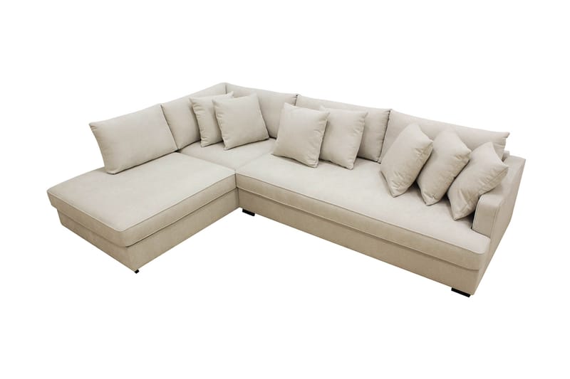 Rossita 4-seters Høyrevendt L-formet Dyp Sjeselongsofa med Hel Pute i Stoff - Beige - Møbler - Sofaer - Sofa med sjeselong