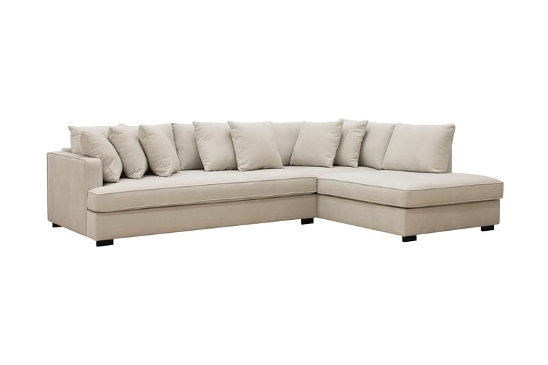 Rossita 4-seters Høyrevendt L-formet Dyp Sjeselongsofa med Hel Pute i Stoff - Beige - Møbler - Sofaer - Sofa med sjeselong