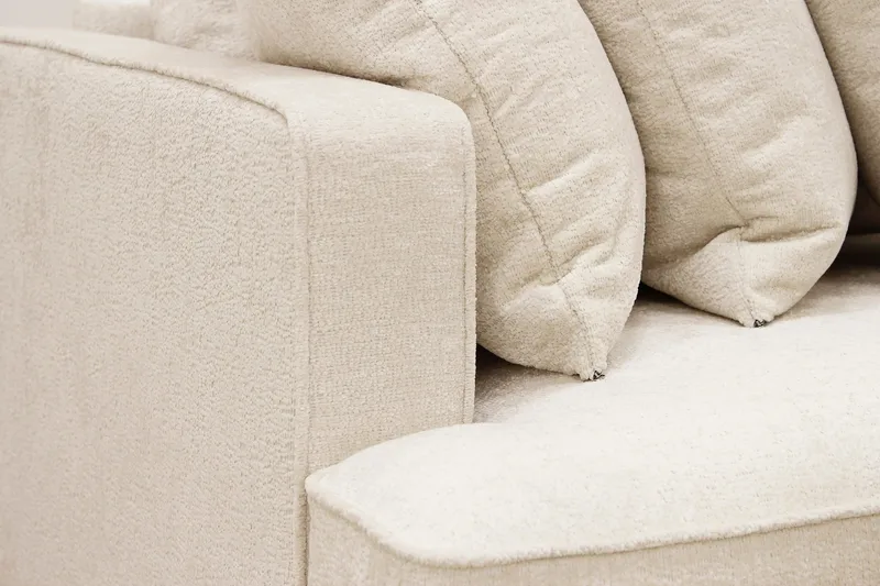 Rossita 4-seters Høyrevendt L-formet Dyp Sjeselongsofa med Hel Pute i Chenille - Beige - Møbler - Sofaer - Sofa med sjeselong