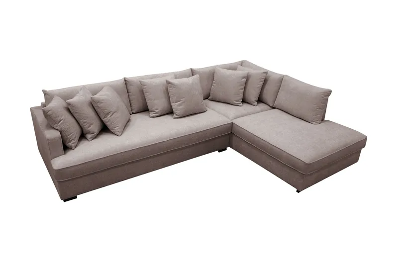 Rossita 4-seters Høyrevendt L-formet Dyp Sjeselongsofa med Hel Pute i Chenille - Grå / Brun - Møbler - Sofaer - Sofa med sjeselong