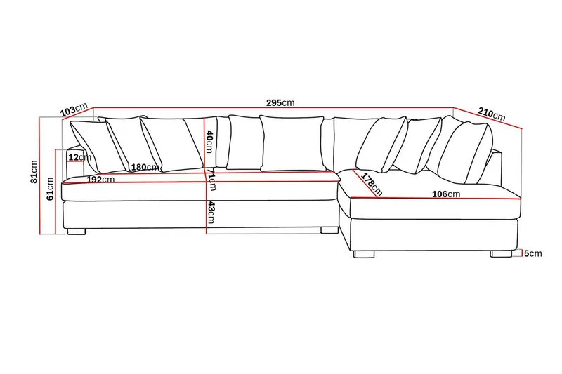 Rossita 4-seters Høyrevendt L-formet Dyp Sjeselongsofa med Hel Pute i Chenille - Grå - Møbler - Sofaer - Sofa med sjeselong