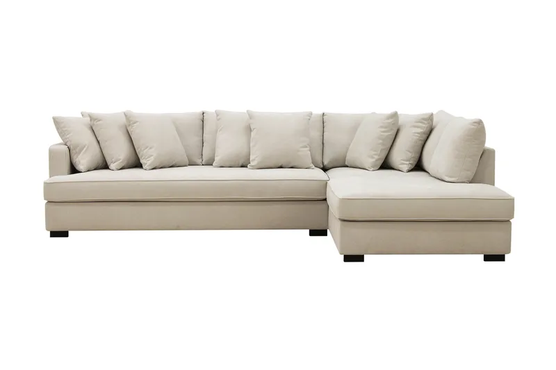 Rossita 4-seters Høyrevendt L-formet Dyp Sjeselongsofa med Hel Pute i Stoff, Beige