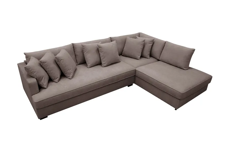 Rossita 4-seters Høyrevendt L-formet Dyp Sjeselongsofa med Hel Pute i Stoff - Brun - Møbler - Sofaer - Sofa med sjeselong