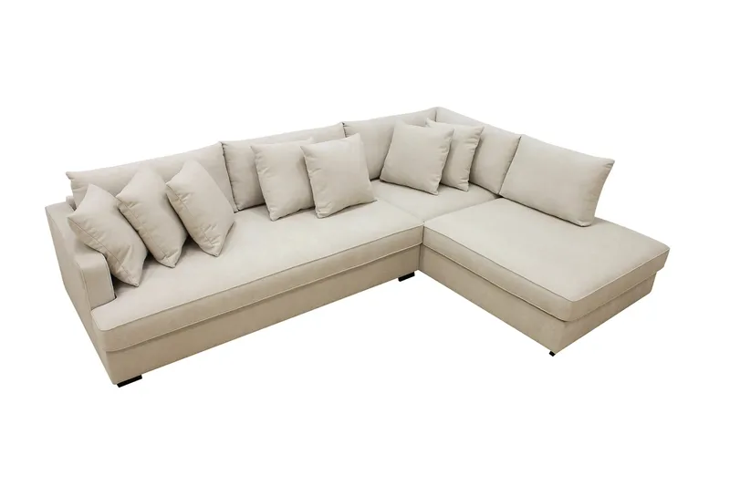 Rossita 4-seters Høyrevendt L-formet Dyp Sjeselongsofa med Hel Pute i Stoff - Beige - Møbler - Sofaer - Sofa med sjeselong