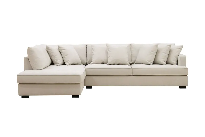 Rossita 4-seters venstrevendt, L-formet dyp sjeselongsofa i stoff, Beige