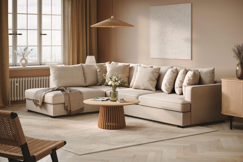 Rossita 4-seters Venstrevendt L-formet Dyp Sjeselongsofa i Bouclé - Lys Beige - Møbler - Sofaer - Sofa med sjeselong