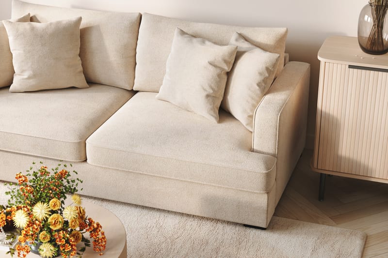 Rossita 4-seters Venstrevendt L-formet Dyp Sjeselongsofa i Chenille - Beige - M�øbler - Sofaer - Sofa med sjeselong