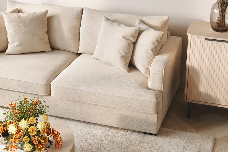 Rossita 4-seters Venstrevendt L-formet Dyp Sjeselongsofa i Chenille - Trenza 06, Beige Chenille - Møbler - Sofaer - Sofa med sjeselong