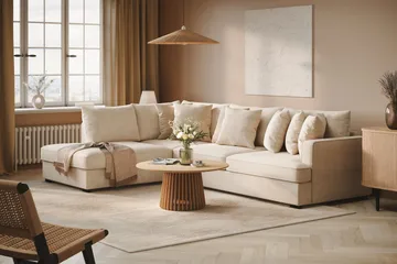Rossita 4-seters Venstrevendt L-formet Dyp Sjeselongsofa i Chenille - Trenza 06, Beige Chenille - Møbler - Sofaer - Sofa med sjeselong
