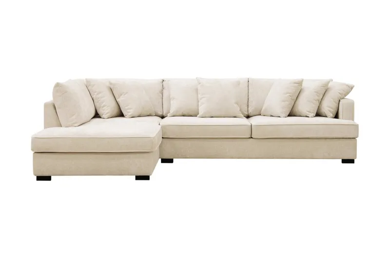 Rossita 4-seters Venstrevendt L-formet Dyp Sjeselongsofa i Chenille - Trenza 06, Beige Chenille - Møbler - Sofaer - Sofa med sjeselong
