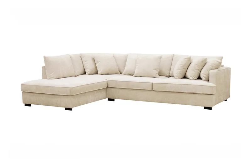Rossita 4-seters Venstrevendt L-formet Dyp Sjeselongsofa i Chenille - Trenza 06, Beige Chenille - Møbler - Sofaer - Sofa med sjeselong