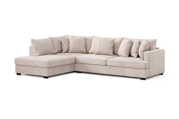 Rossita 4-seters Venstrevendt L-formet Dyp Sjeselongsofa i Fløyel - Beige - Møbler - Sofaer - Sofa med sjeselong
