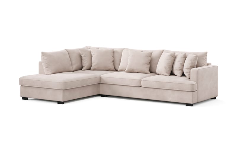 Rossita 4-seters Venstrevendt L-formet Dyp Sjeselongsofa i Fløyel - Beige - Møbler - Sofaer - Sofa med sjeselong